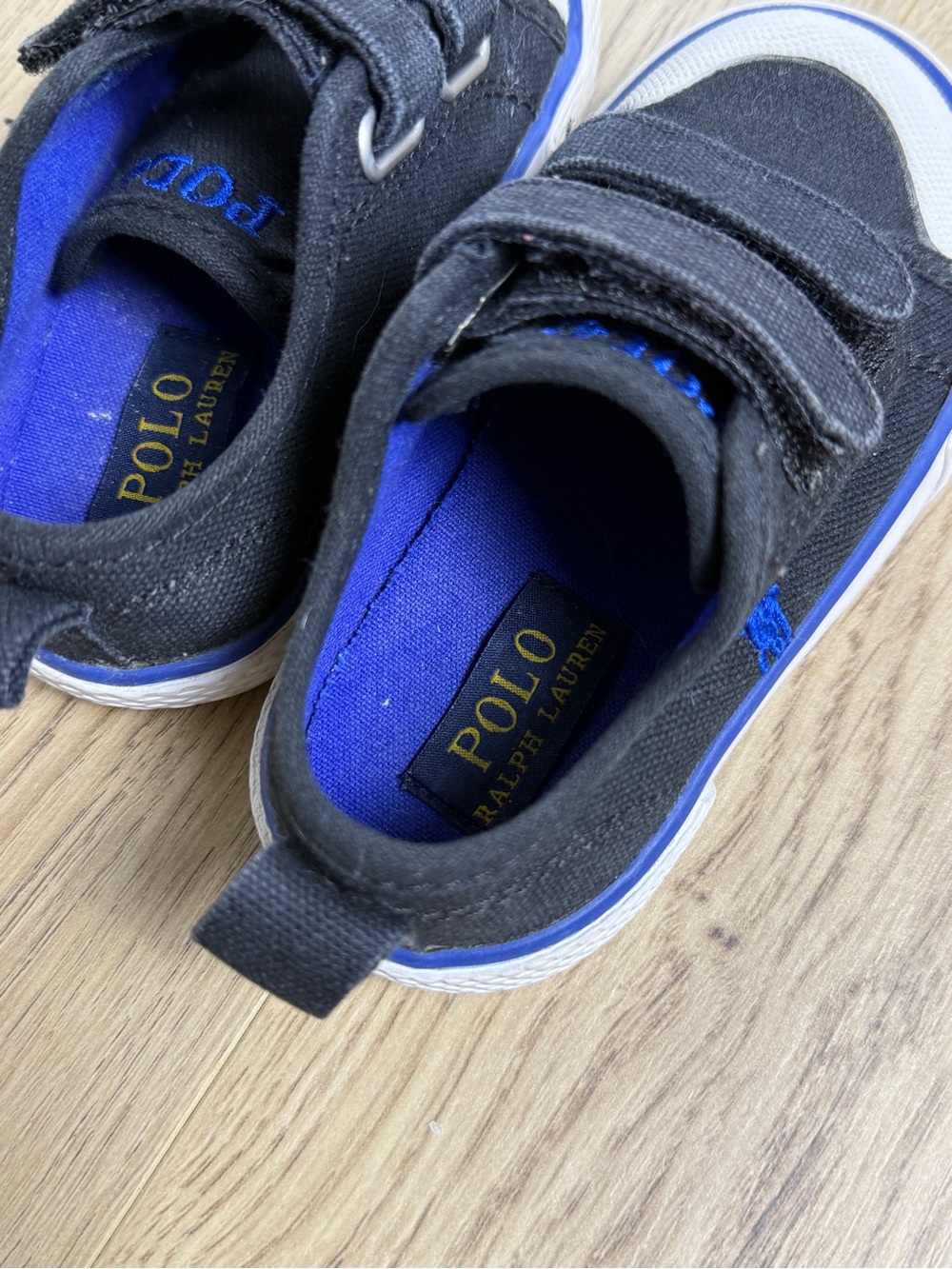 Polo by Ralph Lauren Black Canvas Kids Sneakers with Blue Logo - Picture 7 of 8